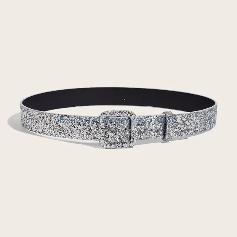 U4LF Pin Buckle Belt for Adult Teens Blingbling Powder Waist Belt Fashion Pants Dress Belt Western Waiststrap Eye Catching