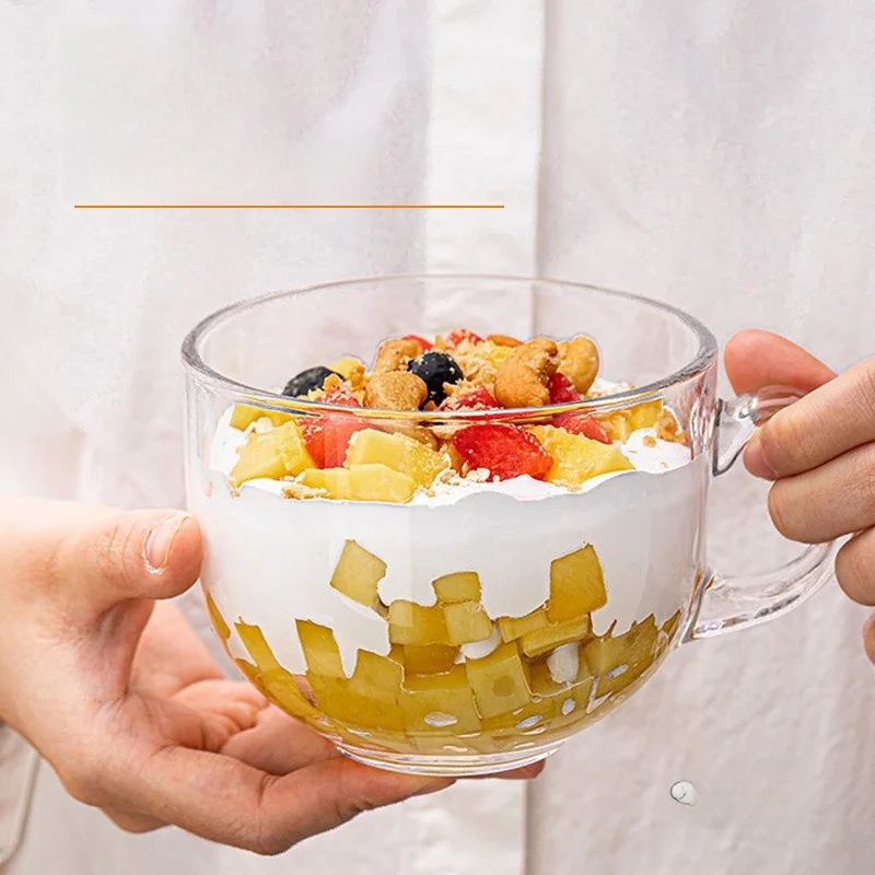 

Большая стеклянная миска для завтрака, молока, таро-пудинга, с крышкой и ложкой, глубокая чаша для овсянки, десертная миска