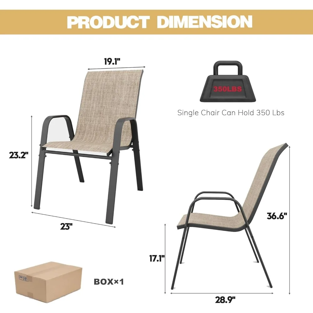 مجموعة كراسي تناول الطعام مكونة من 4 كراسي طعام خارجية قابلة للتكديس لجميع الأحوال الجوية بسعة 330 رطلًا من القماش الثقيل المقاوم للصدأ
