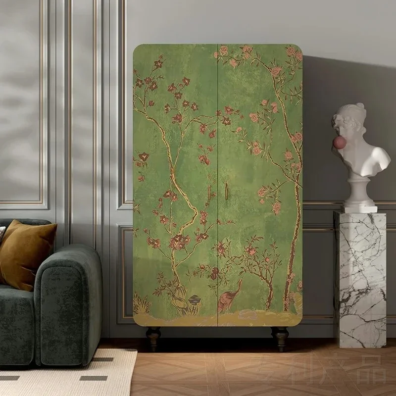 A French pastoral solid wood wardrobe storage cabinet creative painting custom solid wood locker