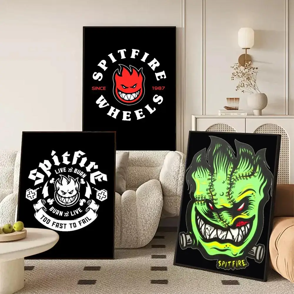 S-Spitfire S-Skateboard Poster Self Adhesive Wall Stickers Removable Room Decor Aesthetic Space Murals Fancy Gift