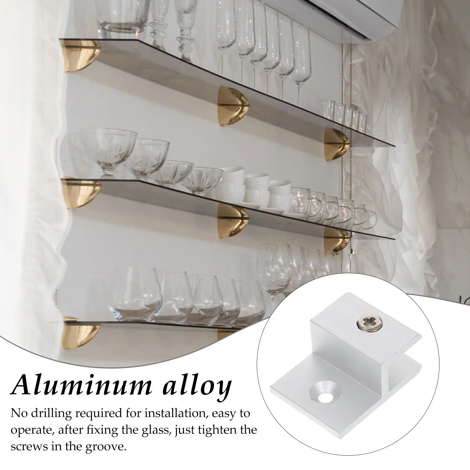 5Pcs Rectangular Glass Shelf Bracket Aluminum Alloy Heavy Duty Clamp Floating Glass Retainer Clips Wall Mounted Holder
