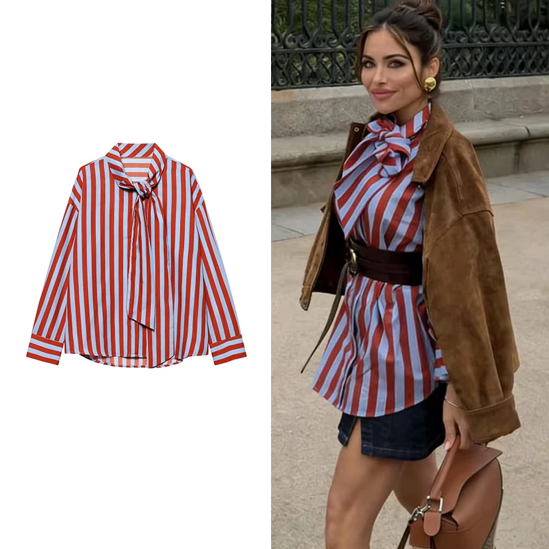 

Women's New Shirts Spring 2026 Fashion Striped Loose Blouses Chic Youth Casual Joker Travel Holiday Blouses Tops