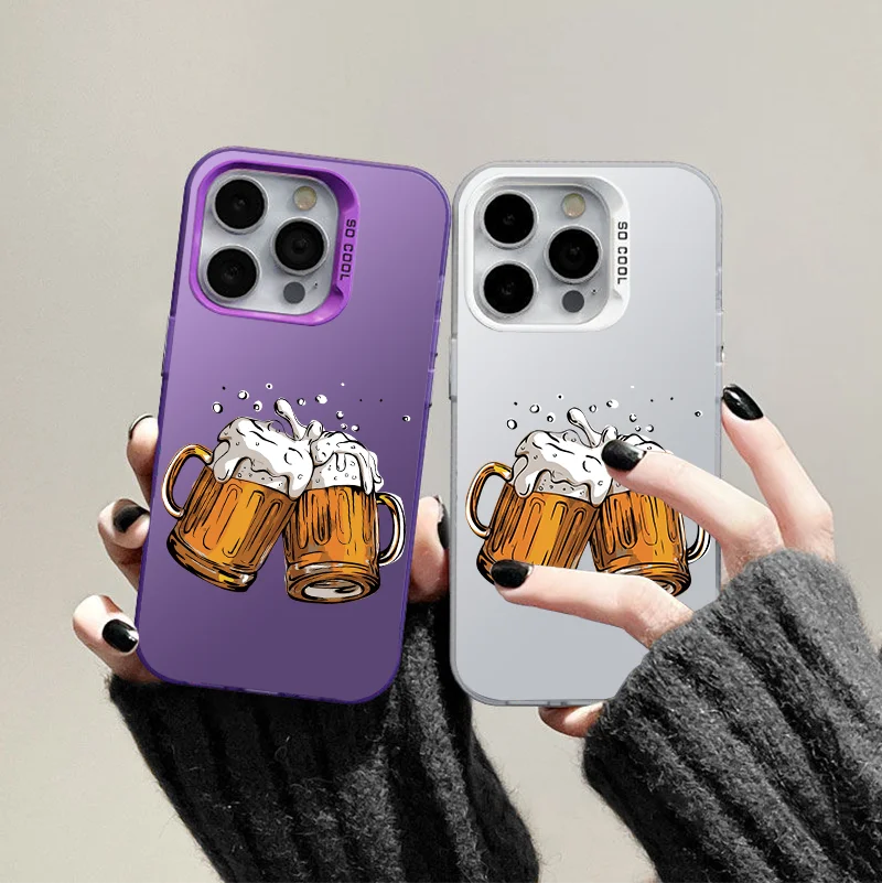 Beer bubble pattern for iPhone 6 6S 7 8 PLUS X XS XR 11 12 13 MINI 14 PRO MAX  laser Colorful Silver Cover Phone Case cheers