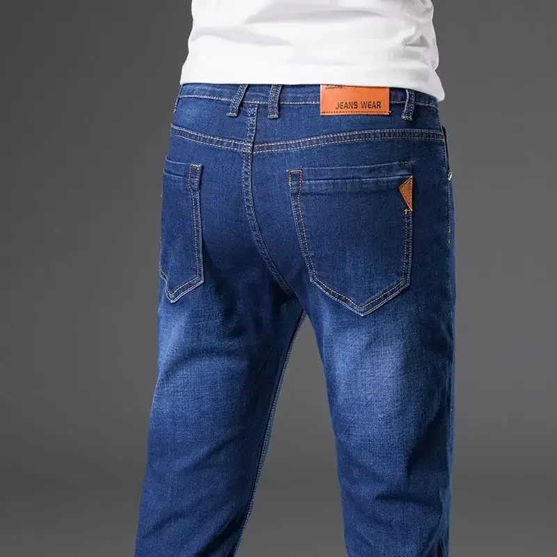 

Pop Men Business Stretch Men's Jeans Men Korean Fashion Straightleg Versatile Denim Long Loose Pants Trendy Business Trouser
