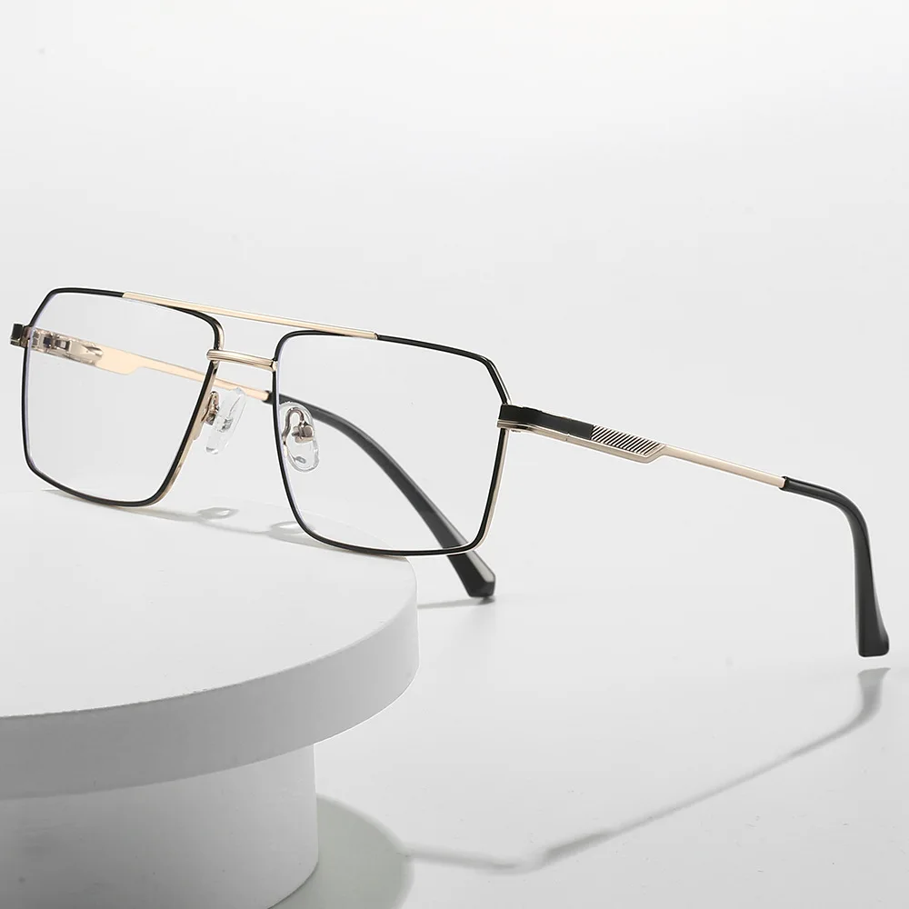 Новые мужские металлические очки в большой оправе с двойным лучом и плоским зеркалом в стиле ретро, можно установить с оправой для очков с блокировкой синего света для близорукости
