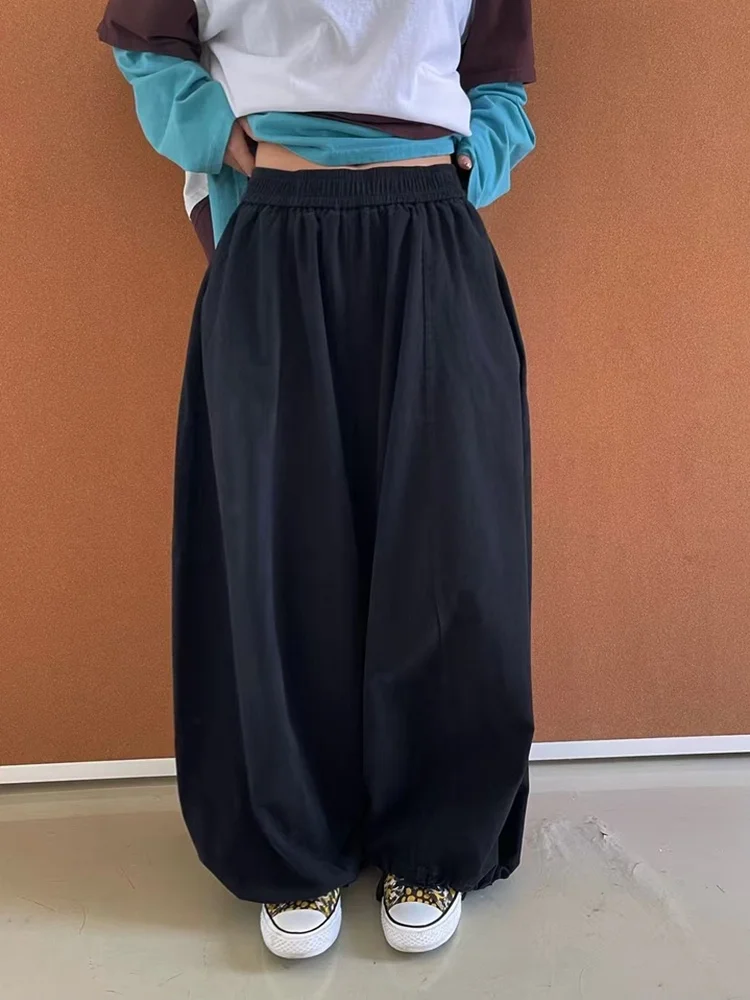 

Повседневные свободные брюки-палаццо женские, с эластичным поясом, весенняя новинка, универсальные длинные брюки-фонарики из хлопка, комфортные и дышащие.