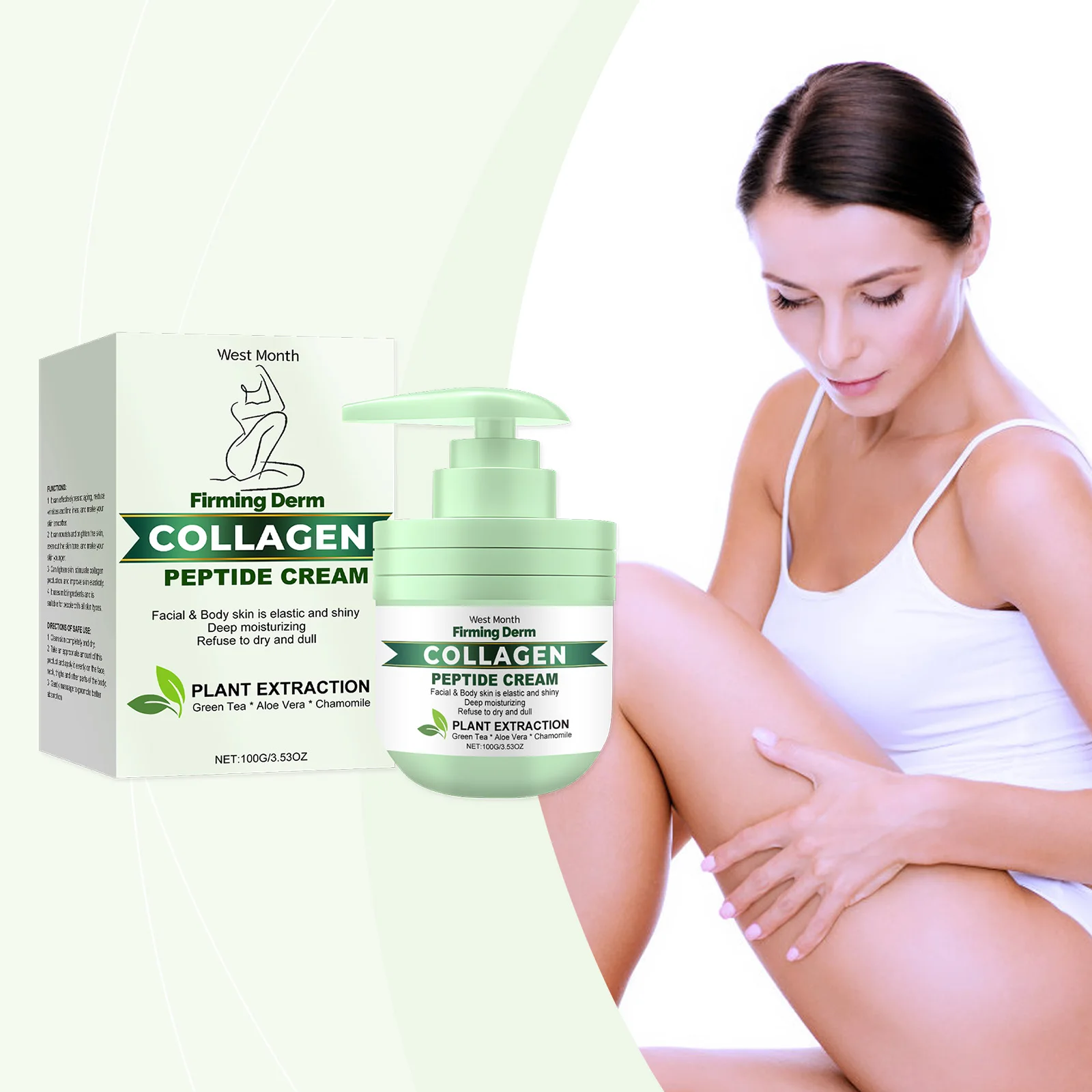 퍼밍 더머 콜라겐 펩타이드 크림 - 식물 추출물이 함유된 안티에이징 페이스 & 바디 모이스처라이저 - 탄력을 위한 깊은 수분 공급