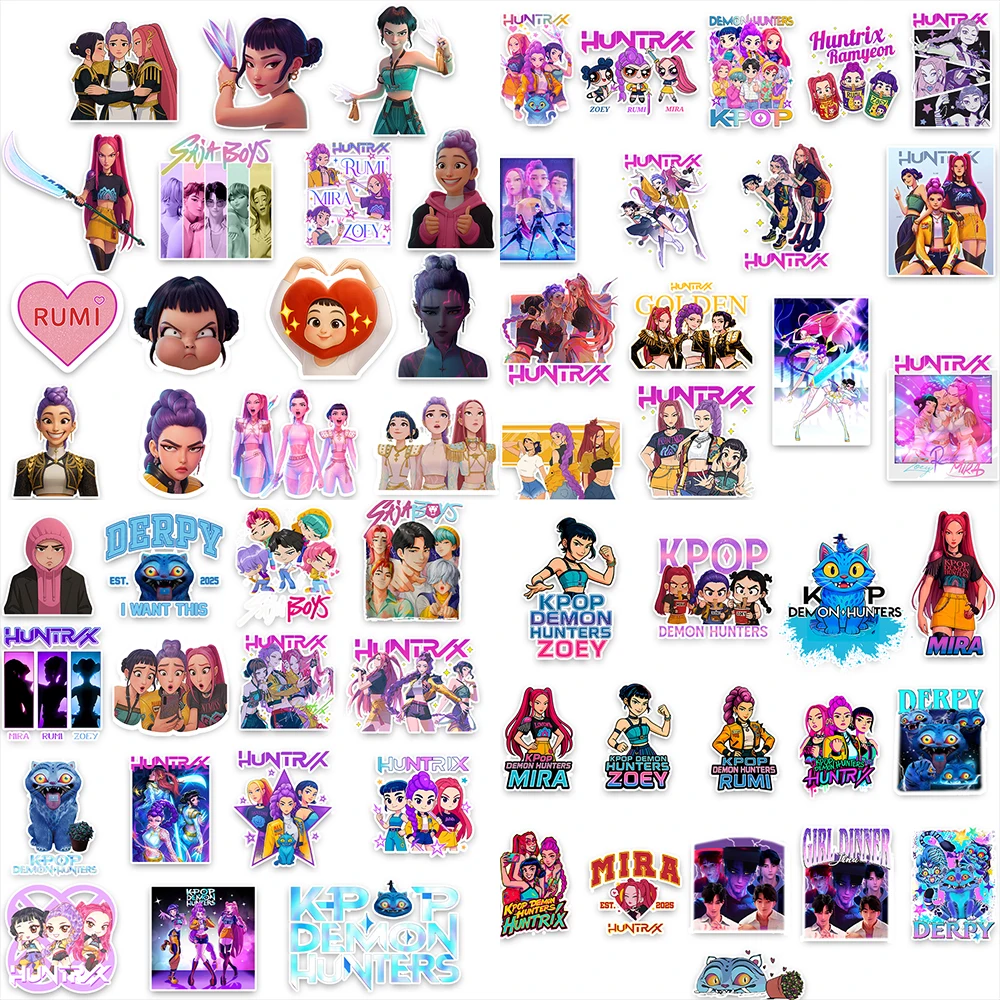 

60 шт. аниме K-POP DEMON HUNTERS HUNTR граффити наклейки телефон гитара ноутбук чемодан водостойкая наклейка праздничные подарки