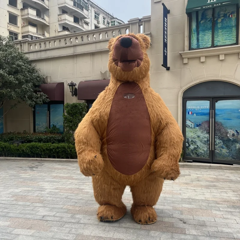 

2.6M Inflatable Brown Bear Costume Adult Fur Plush Mascot Set Animal Character Party Inflatable Costume