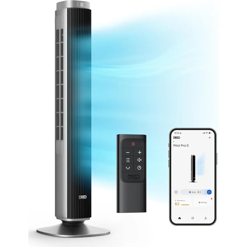 

Dreo Tower Fan for Bedroom, 25 DB Quiet DC Smart Bladeless Fan, Works with Alexa, Google, App, Remote, 26ft/s, 90° Oscillating