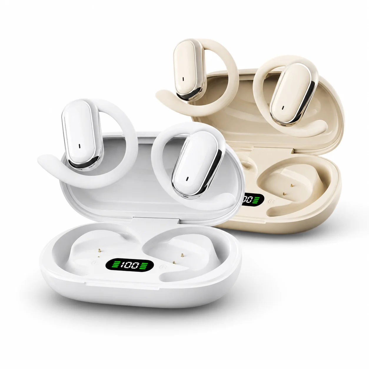 Wireless Earhook Headphones with LED Power Display Bluetooth 5.3 Open Ear Earbuds Comfort Wearing Built-in Mic Immersive Sound