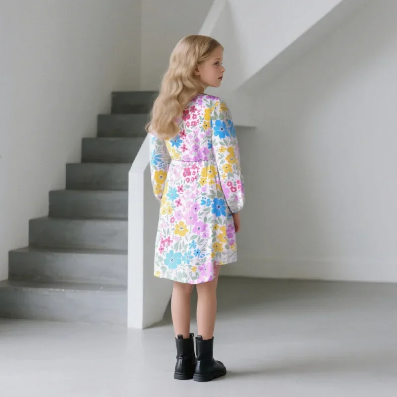 2025 Girls' Floral Long - Sleeve Dress with Sleeves: Cute & Stylish for Kids, Perfect for Daily Wear/Parties | Cross - Border