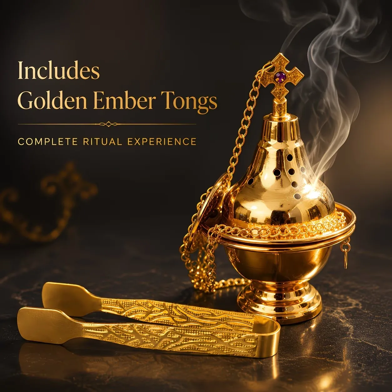 Vintage Metall-Räuchergefäß-Set, mit Goldenem Kohleklammer, Hängendes Kohle-Räuchergefäß, Geeignet für Meditation, Gebet, Yoga-Raum und Spirituelle Dekoration – Detail 2