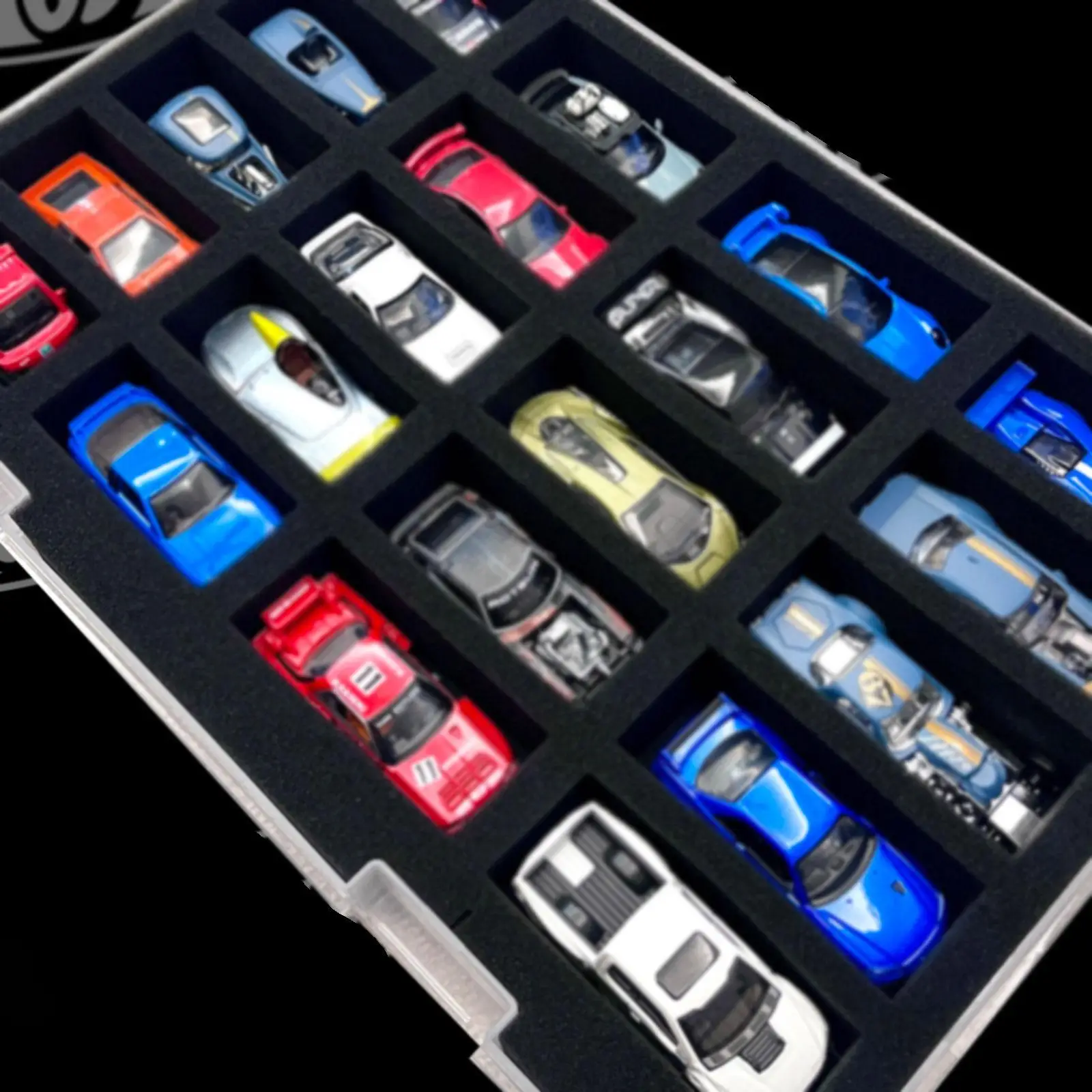 Toy Car Organizer Case 1/64 Scale Storage Container Dustproof ABS Plastic Sponge with 20 Compartments for Collectible Miniatures