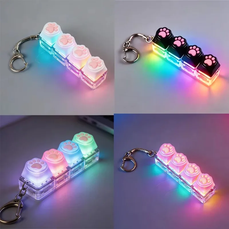 LED Keyboard Keychain Fidget Toy Crystal Clicker Sensory Stress Relief Toy for Adults And Kids