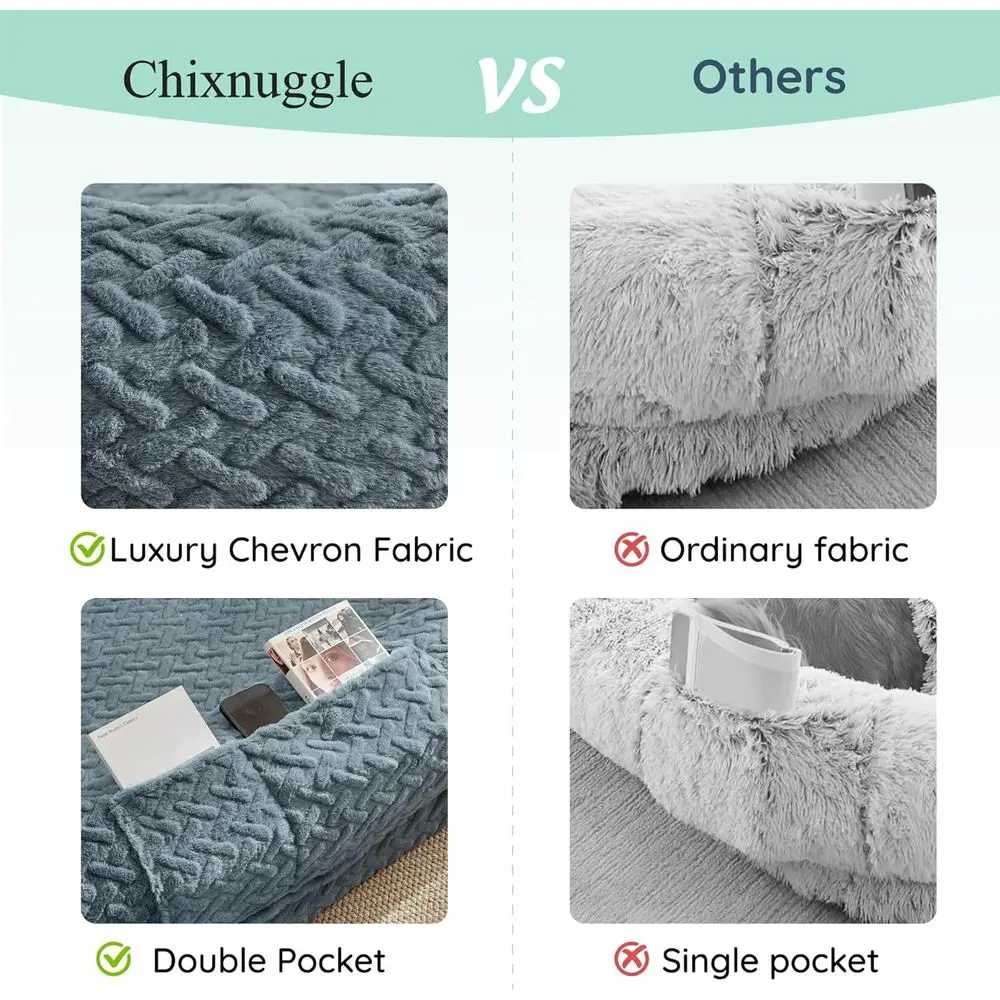 سرير كلب فاخر من الفرو الصناعي باللون الأزرق الرمادي مع مقبض، 72 × 40 × 10، للبالغين