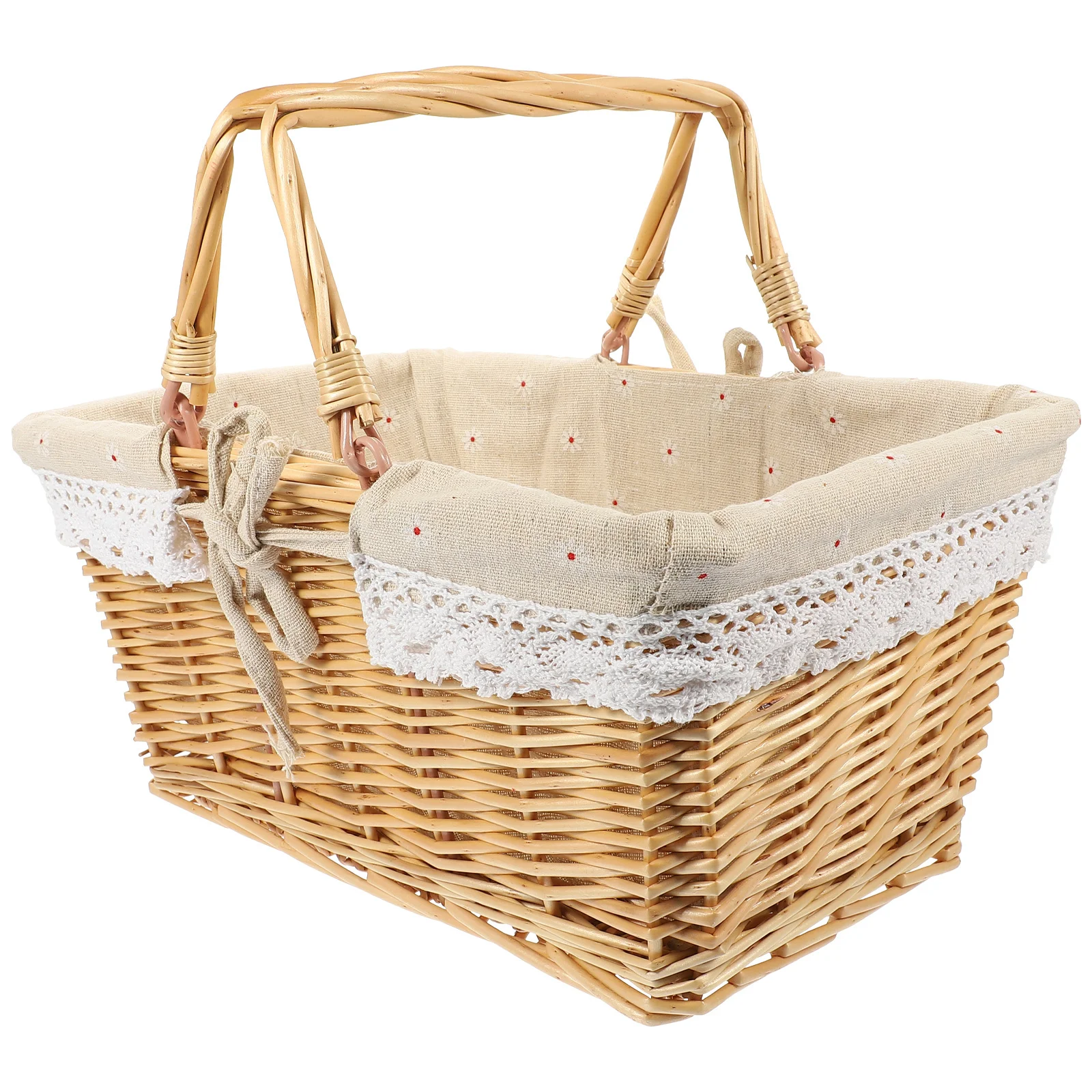 Cesta de Picnic tejida delicada, organizador de almacenamiento rústico de mano para exteriores, contenedor de embalaje de regalo multiusos para decoración del hogar
