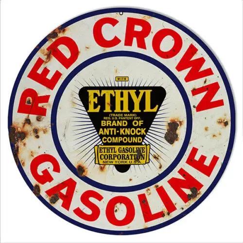 Reproduction Red Crown Ethyl Gasoline Motor Oil Sign 14 Round