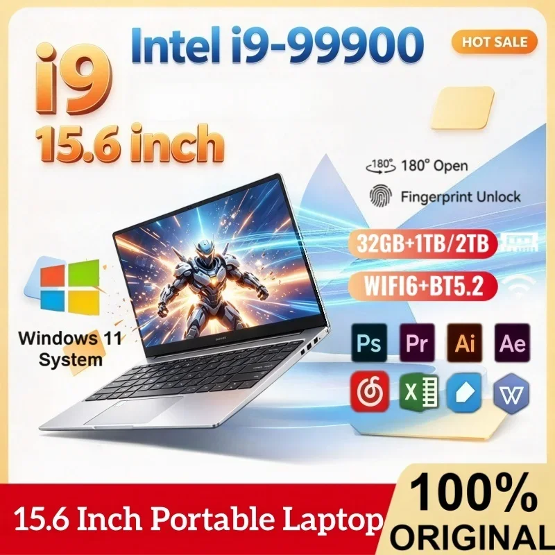 15.6 Inch High Performance Intel i9-9900 Portable Laptop New PC Windows11 1/2TB Large SSD 16GB/32GB RAM