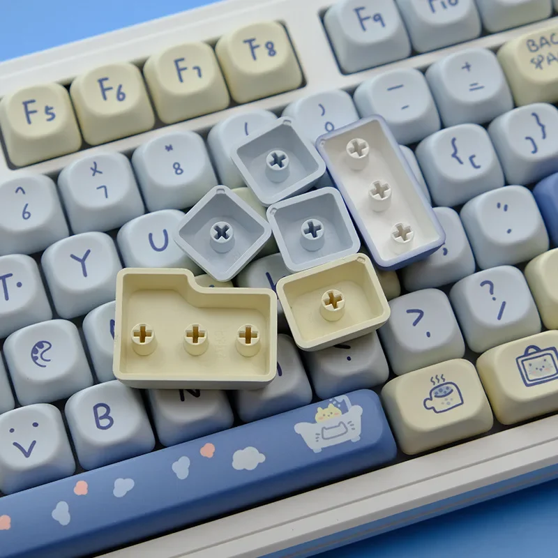 

Meow Meow Head Blue Theme MOA\ KOA Ball Cap PBT Cat Cute Hot Sublimation 141 Keys Small Full Set of Keycaps