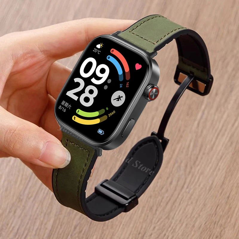 Leder Silikon Armband Für Redmi Uhr 4 5 6 Magnetische D Falten Band Sport Correa Männer Frauen Armband Für Xiaomi Miband 9Pro/8Pro