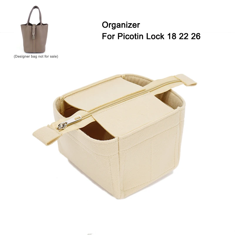 Felt Women's Cosmetic Bag Organizer Insert with Zipper Bag Tote Shaper Fit For H Picotin Lock 18 22 26, Custom Size
