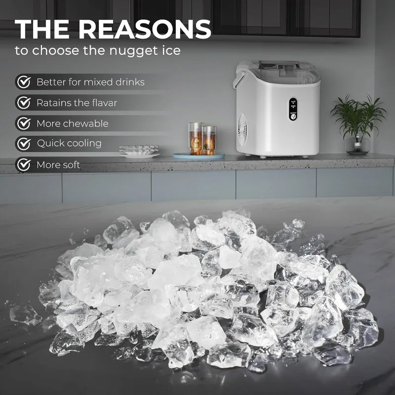 Nugget Ice Makers Countertop with Soft Chewable Pellet Ice, 7 Mins Ice Making, 35.5Lbs/24Hrs, Pebble Ice Maker Machine