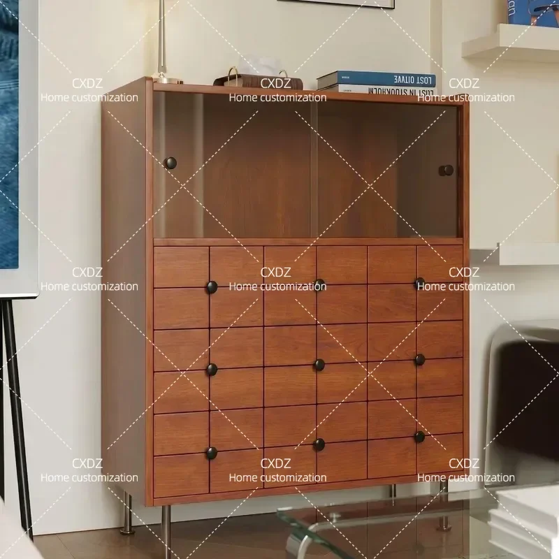 Nordic Solid Wood Three Bucket Cabinet Simple Modern Dining Sideboard Wabi Sabi Storage Locker Japanese Style Entrance
