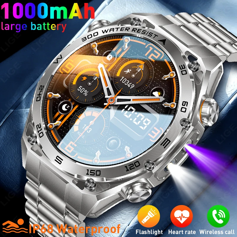 

Original LIGE Men's Smart Watch LED Flashlight 1000mAh Large Battery Wireless Call Bracelet Waterproof Fitness Sports smartwatch