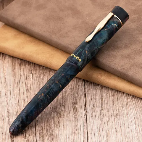 Asvine C2000 Stabilized Wood Fountain Pen NO.8 EF/F/M/Stub 1.1 Nib, Dark Blue-Red Handcraft Large Size Writing Pen