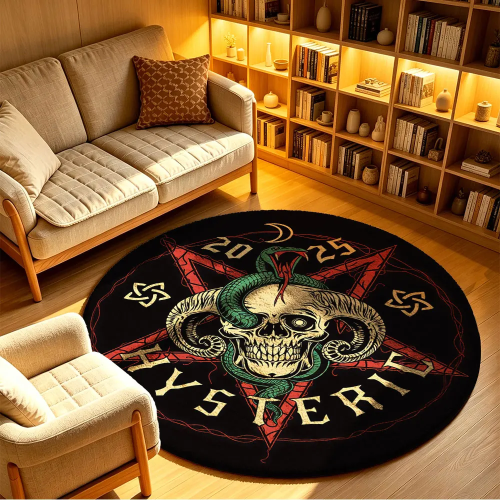 1pc Halloween round floor mat with a skull snake pattern a pentagram print living rooms sofas beds home decoration floor rug