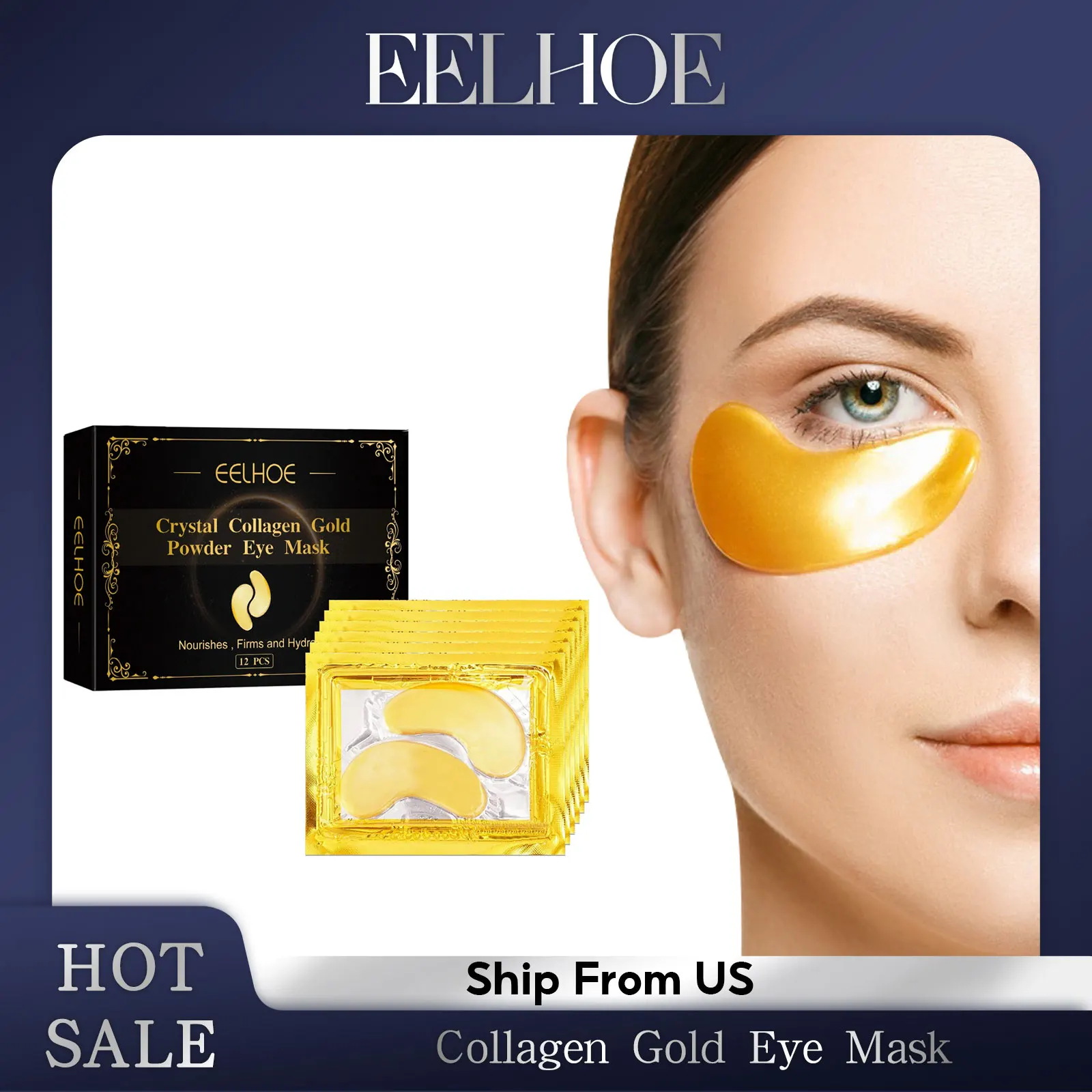 EELHOE Golden Eyes Care Patches Anti Dark Circle Remove Eye Bags Moisturizing Firming Crystal Collagen Gold Powder Eye Mask