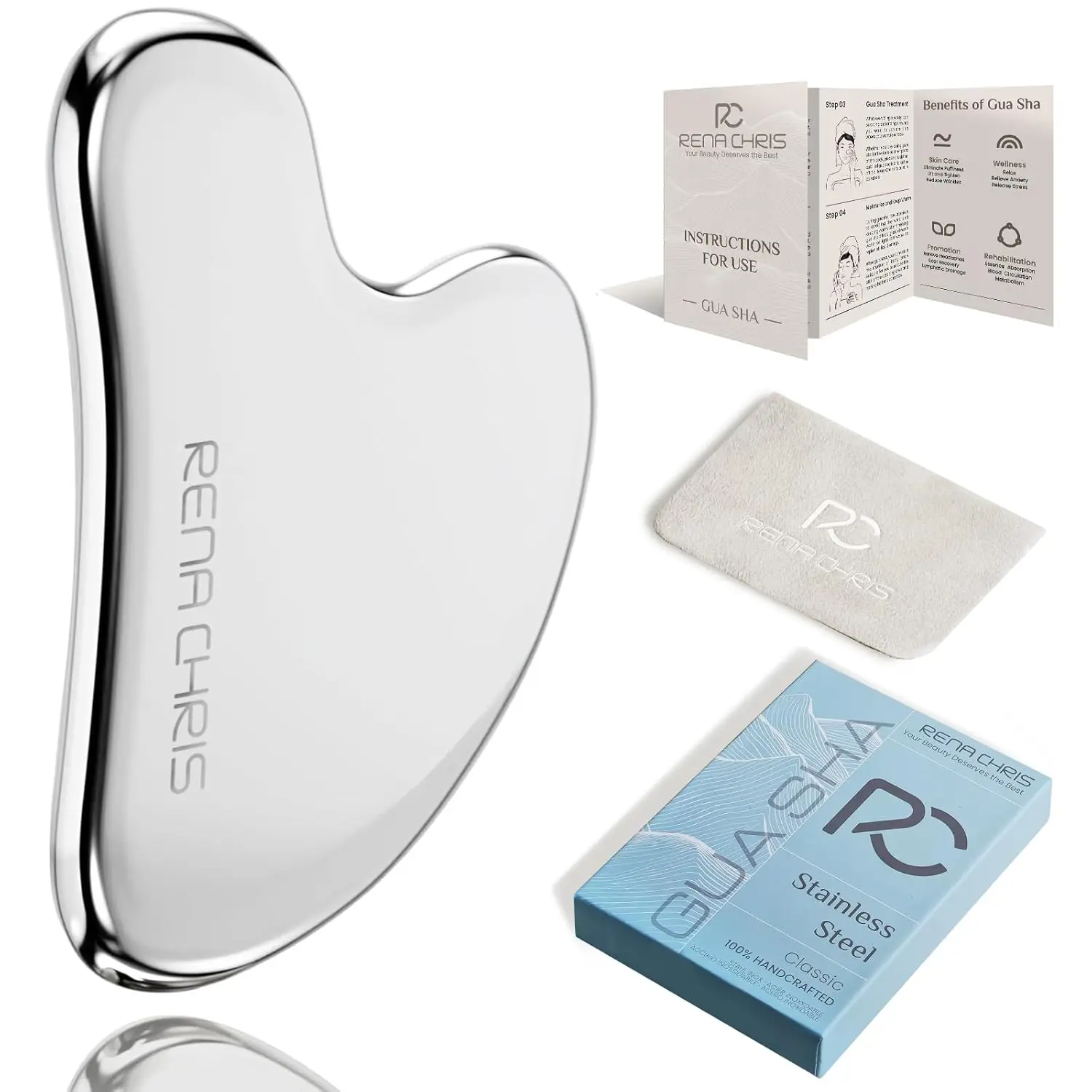 

Stainless Steel Gua Sha Tool for Facial Massage, Jawline Sculpting, and Puffiness Reduction - Skin Care Gift