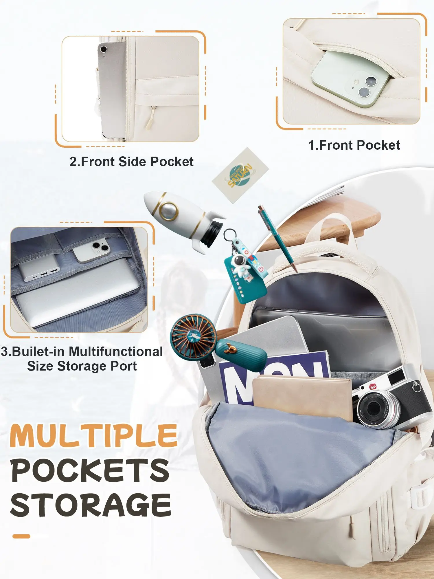 حقيبة ظهر مدرسية للبنات والأولاد ذات سعة عالية مقاومة للماء للمراهقين والكلية حقيبة ظهر للرجال والنساء حقيبة ظهر للسفر حقيبة كمبيوتر محمول Kawaii #2