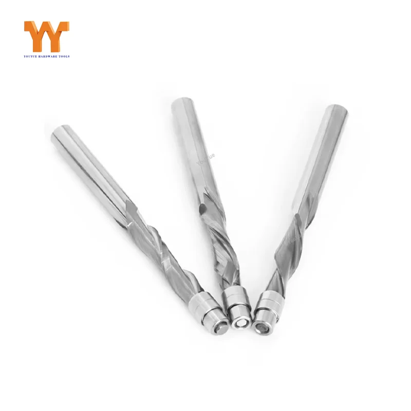 youyuew 1SPCS 6mm6.35mm Shank Solid Carbide Bearing Guided Two Flute Flush Trim Router Bits Woodworking Milling Cutters End Mill