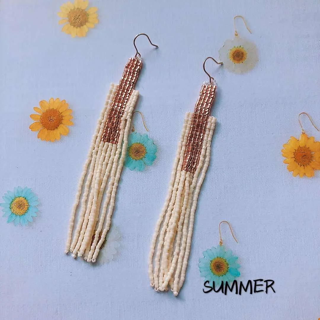 

Серьги из бисера с кисточками, оригинальность, цвет, дизайн, геометрия, ручное вязание, богемный сплав, женский прилив, простые серьги из рисовых бусин