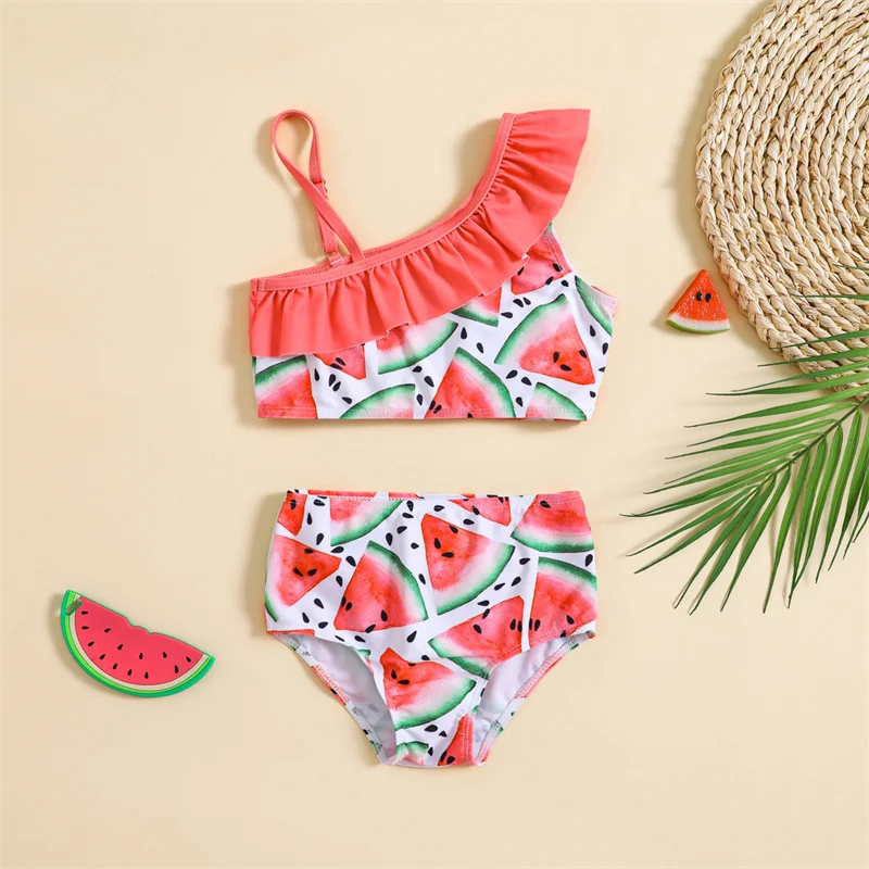 Girls Swimsuit Sets Summer Kids Watermelon Print Beach Two-Piece Bikini Outfits 2026 Children Pool Separate Swimwear Suits