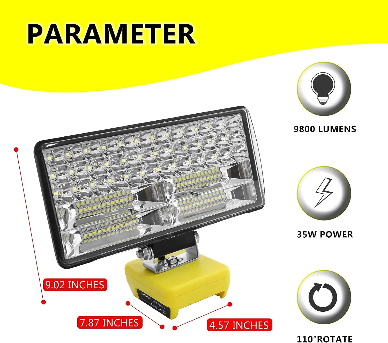 Imagem -03 - Luz de Trabalho de Emergência Led para Dewalt Lâmpada Vertical Recarregável Lanterna Portátil ao ar Livre Bateria Li-ion 14.4v18v 9800lm 35w