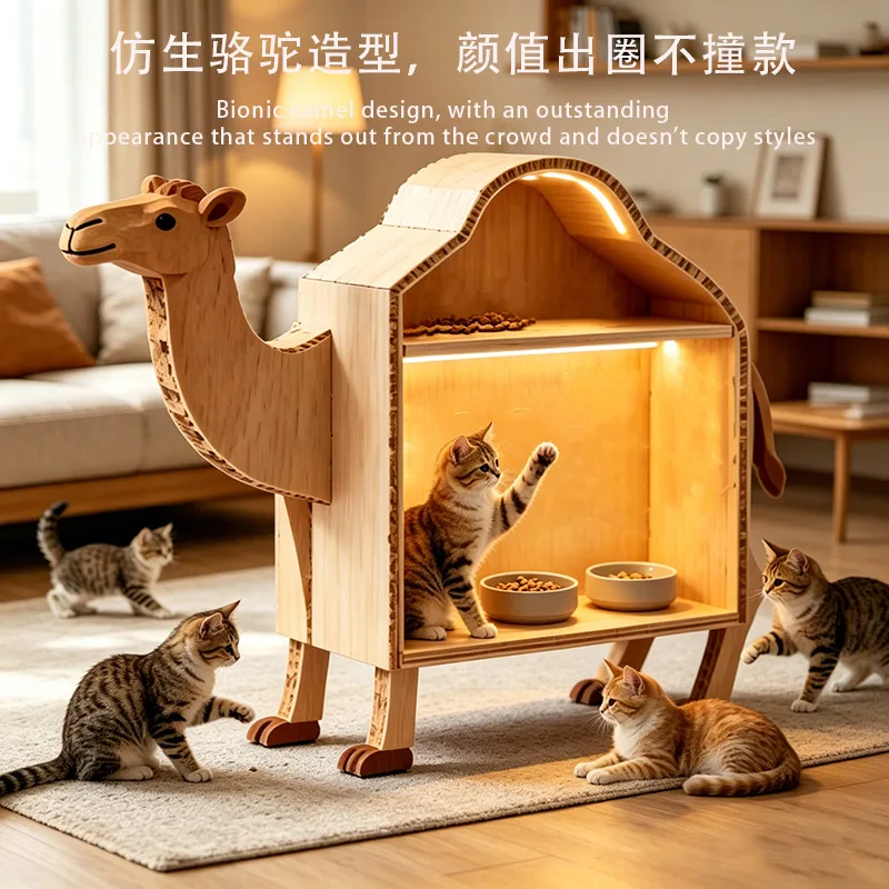 Solid wooden cat kennel, pet wooden house available in all seasons, semi-closed thickened
