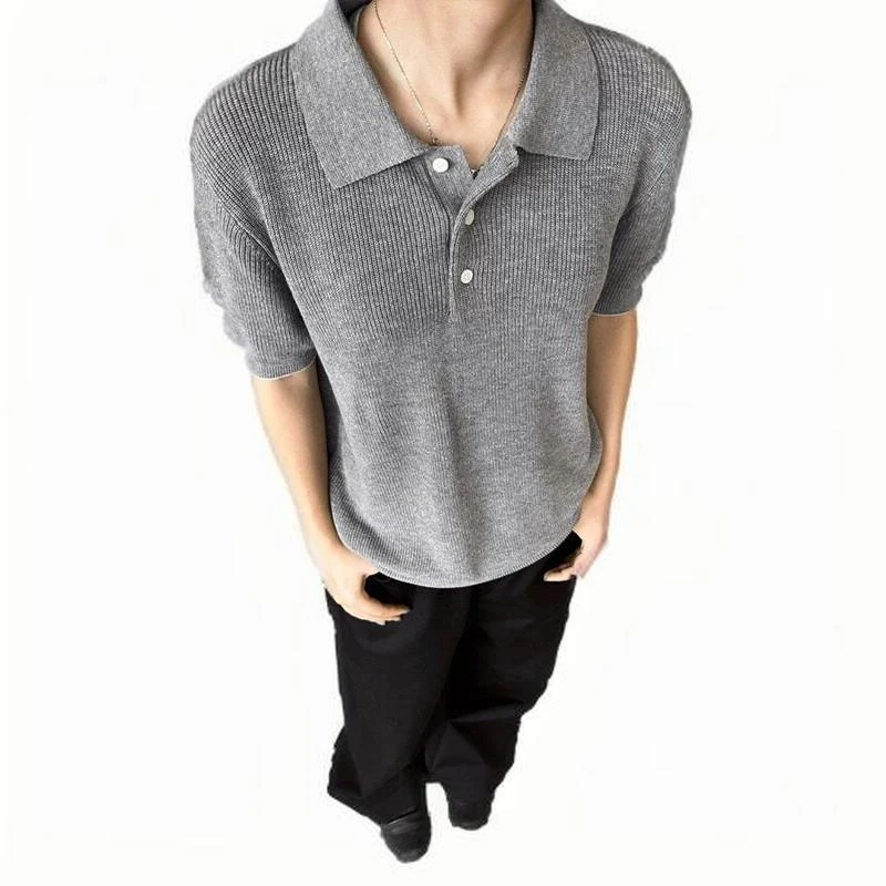 2025 الصيف بلون متماسكة قميص بولو الرجال قصيرة الأكمام التلبيب الياقة تنفس المحملة خفيفة الوزن و تمتد صالح الشارع الشهير #5