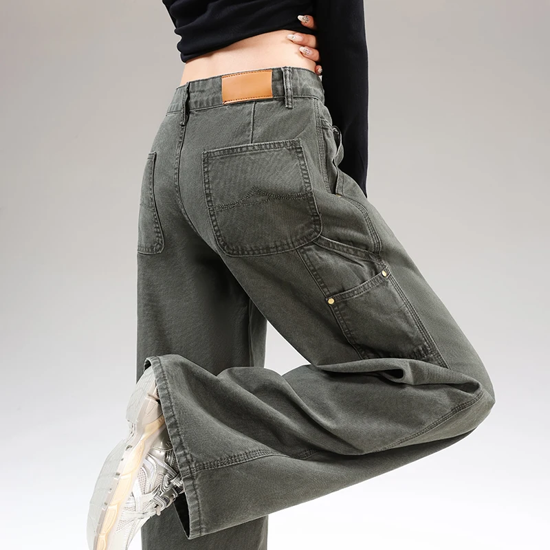 

Женские зеленые джинсы Y2k, мешковатые эстетические винтажные ковбойские брюки большого размера, уличная одежда в стиле Харадзюку, джинсовые брюки 2000-х годов в стиле эмо, 2025 г.
