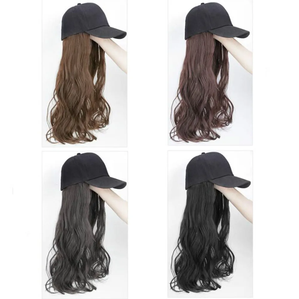 1Pcs Long Straight Hat Wig Natural Brown Wigs Connect Synthetic Synthetic Baseball Cap Hair Wig Hat Wig Adjustable for Women