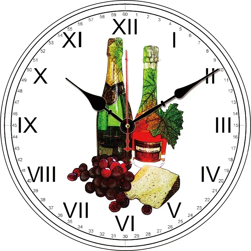 Reloj personalizado de vino tinto, uva, queso, reloj de pared Digital redondo, reloj silencioso grande, regalos para amantes de la familia, amigos, pared decorativa para el hogar