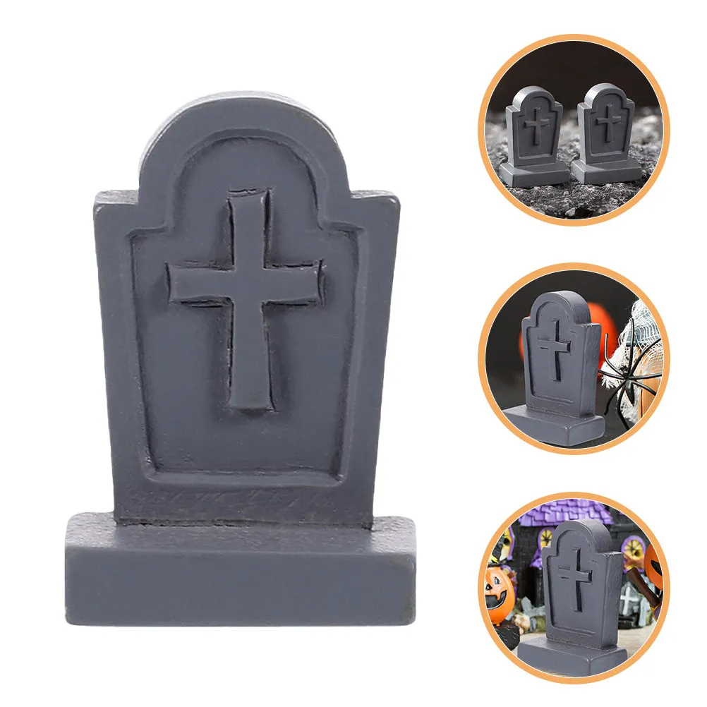 10Pcs Mini Resin Tombstones Coffins Halloween Decor Set Tiny Graveyard Scene Ornament for Desk Cabinet Shelf Microscape
