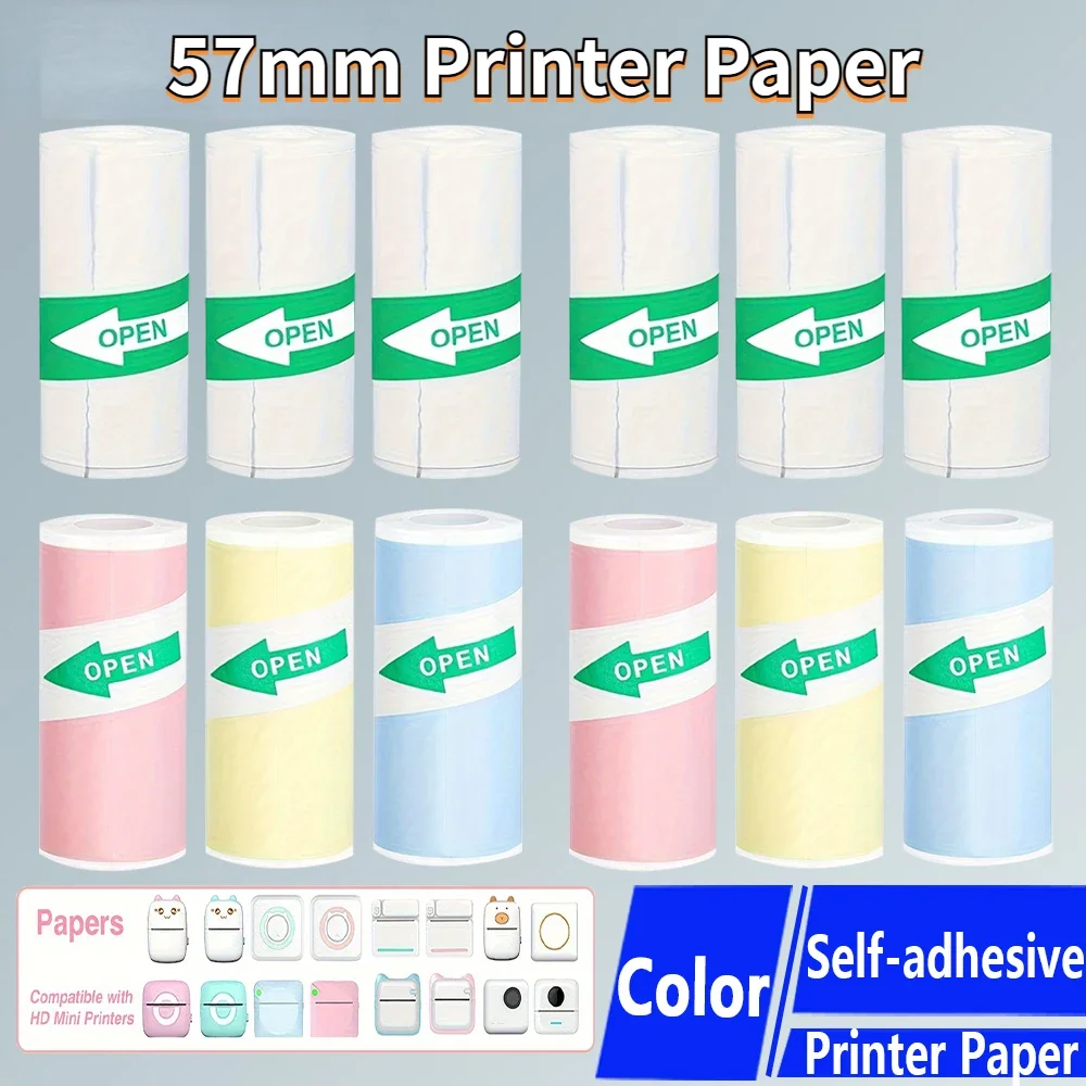 Color Self-adhesive Thermal Paper 57mm Sticker Photo Label for Mini Thermal Printer Cabochon Kawaii DIY Papier Scrapbooking