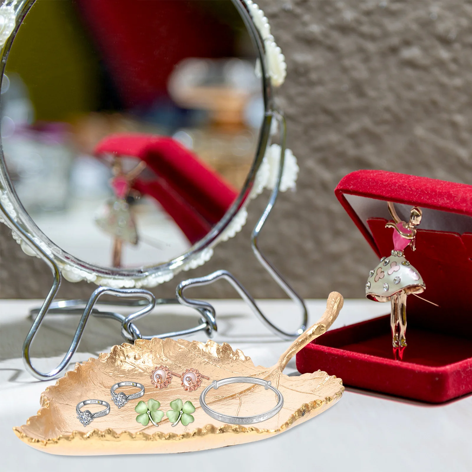 

Jewelry Trays Holder Dish Leaf Jewery for Display Organizer Plate Decorative Storage