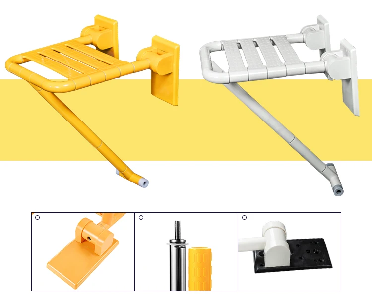 Wall-mounted folding shower chair, non-slip floor mats, lightweight 120kg load-bearing, stainless steel nylon, rehabilitation