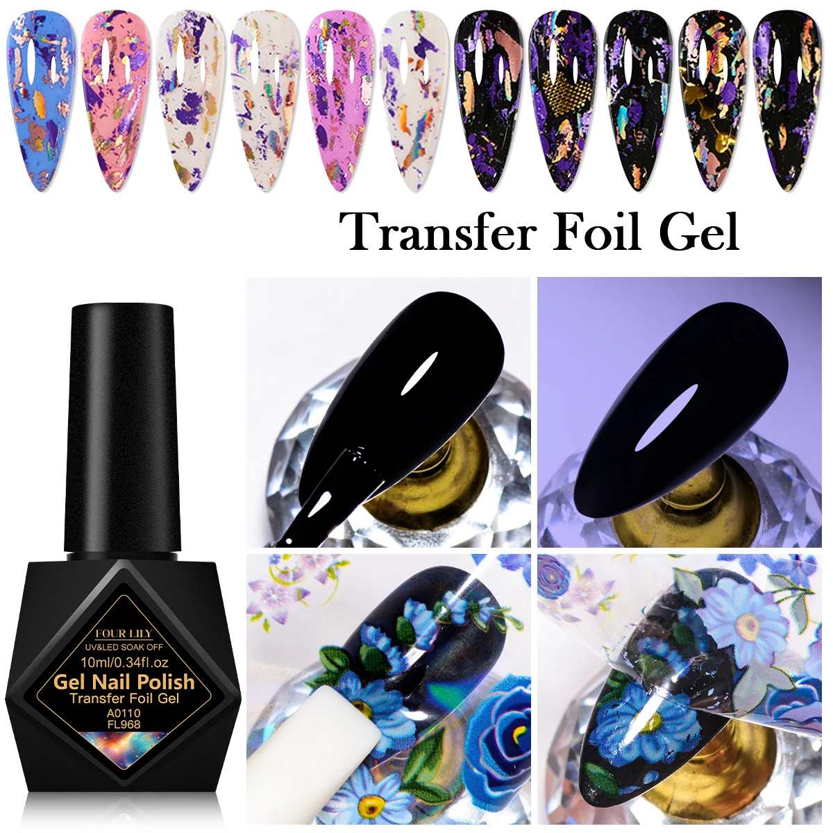 FOUR LILY 10ml Transfer Gel for Nail Art LED Lamp Required Soak Off Nail Art Foil Glue Gel for Foil Stickers Strong Adhesion
