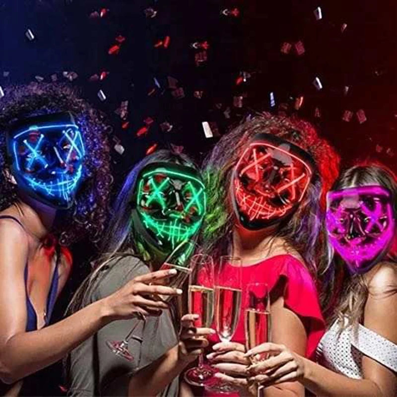 Glowing Led Mask Masquerade Masks Party Masque Neon Light Up Mask Halloween Party Costume Cosplay Horror Props Halloween Decor